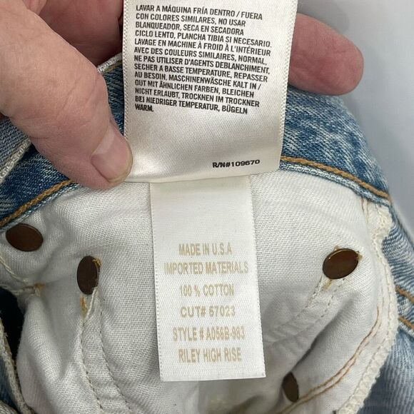 Agolde Blue Distressed Button Fly Cotton Riley High Rise Straight Jeans Size 28 - Picture 9 of 9